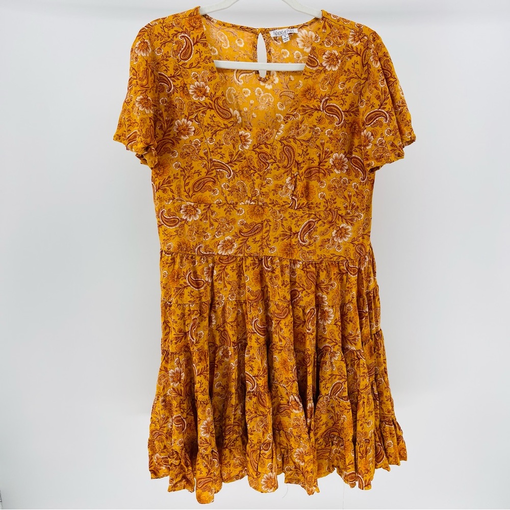 Patrons of Peace Orange Floral Tiered Babydoll Mini Dress, Women's Small
